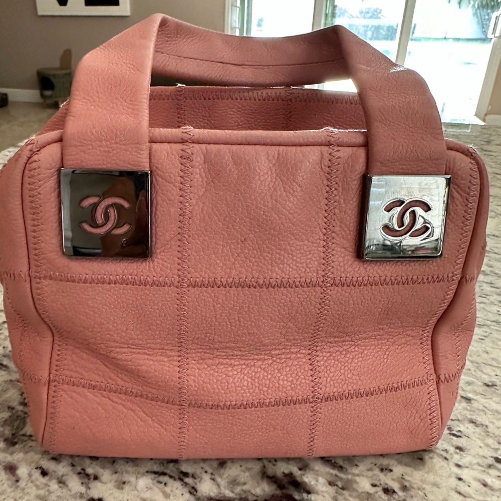 Chanel Pink Vintage Small Square Quilt Bowler Bag
